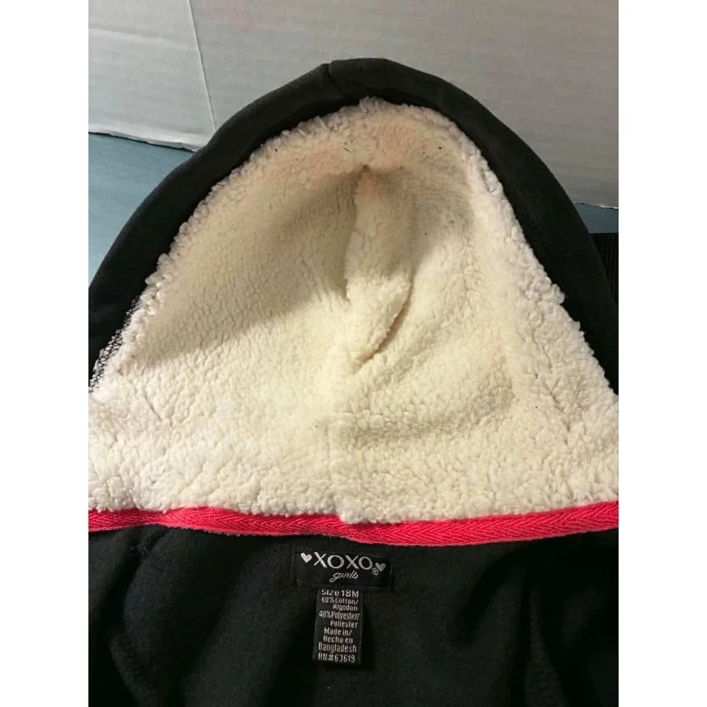 XOXO Hoodie and Joggers Set Toddler 18M Black New Sequin Sherpa Lined Tracksuit